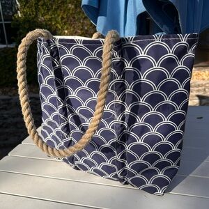 Maine Sea Bag Navy Patterned Tote Bag with Rope Handle